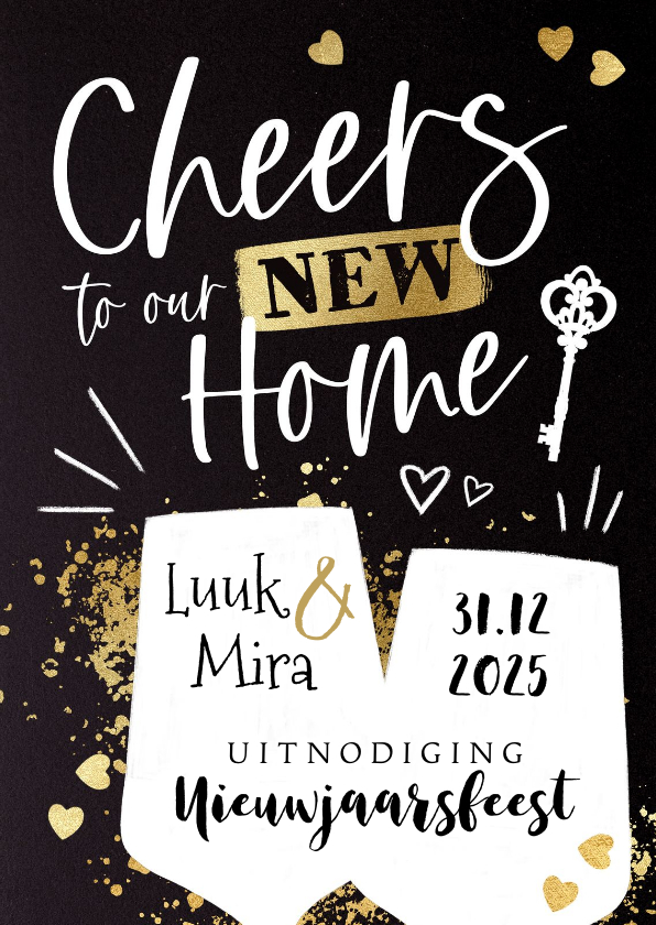 Nieuwjaarskaarten - Uitnodiging oud & nieuw en housewarming ‘Cheers!’ 