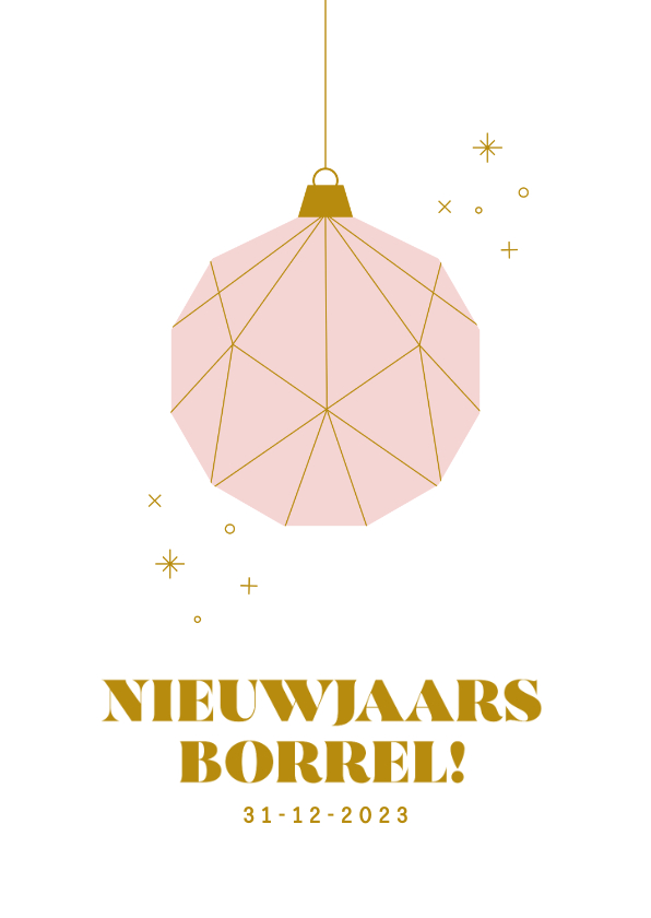 Nieuwjaarskaarten - Uitnodiging voor een nieuwjaarsborrel met roze kerstbal 