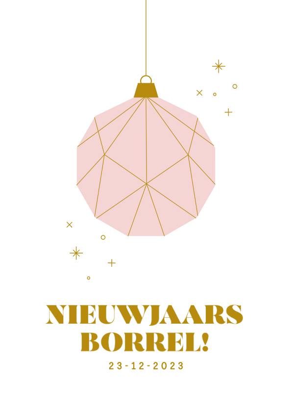 Nieuwjaarskaarten - Uitnodiging voor een nieuwjaarsborrel met roze kerstbal 