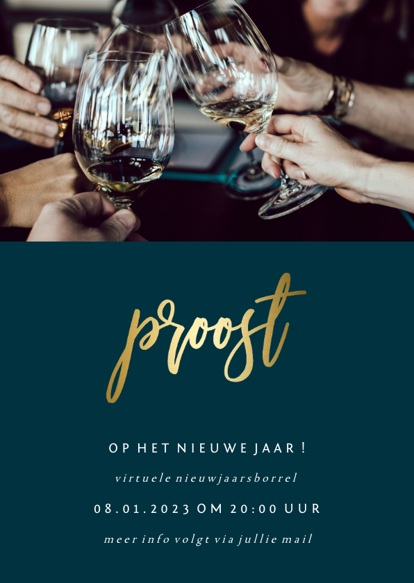 Nieuwjaarskaarten - Uitnodiging zakelijke nieuwjaarsborrel gouden proost