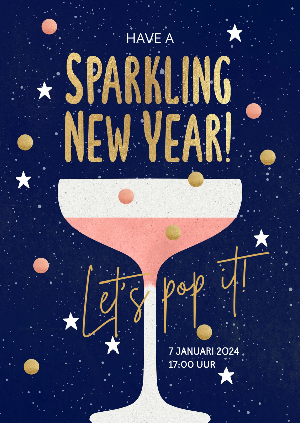 Nieuwjaarskaarten - Uitnodiging zakelijke nieuwjaarsborrel kaart champagne