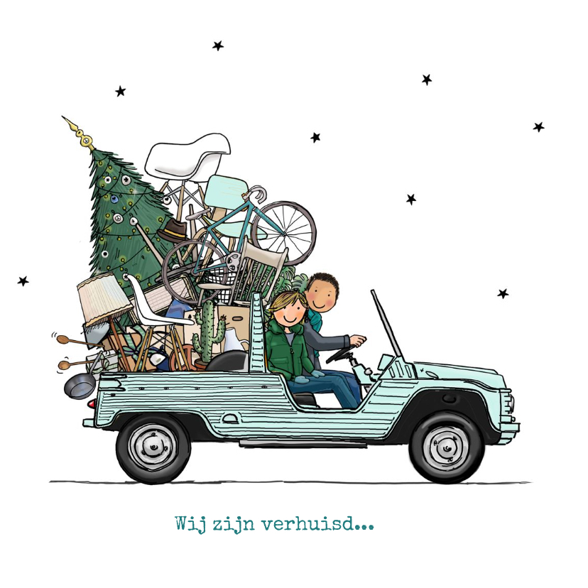 Verhuiskaart open auto - Nieuwjaarskaarten Nieuwjaarskaarten - Verhuiskaart open auto