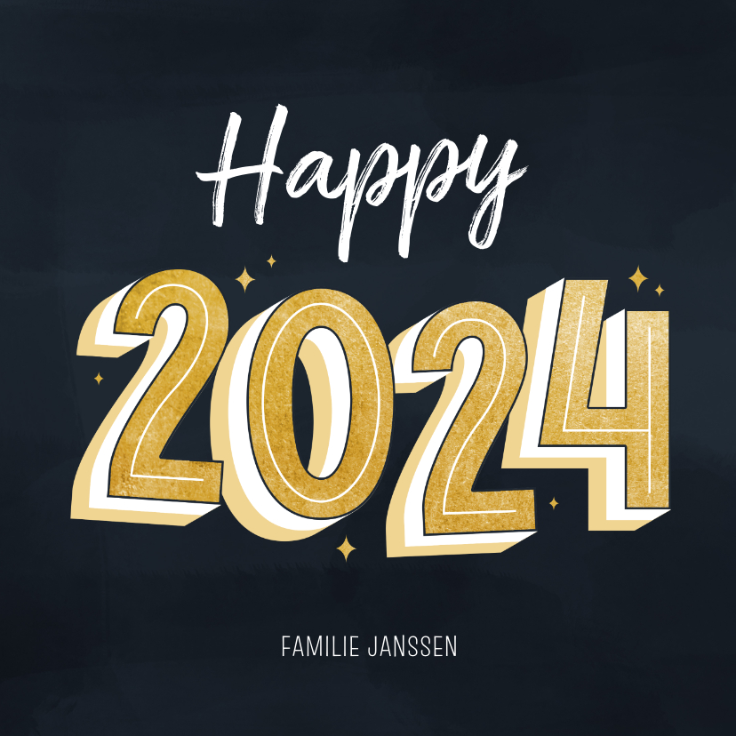 Nieuwjaarskaarten - Vierkant nieuwjaarskaartje happy 2024 typografisch