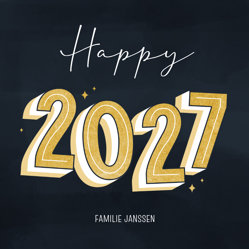 Nieuwjaarskaarten - Vierkant nieuwjaarskaartje happy 2027 typografisch