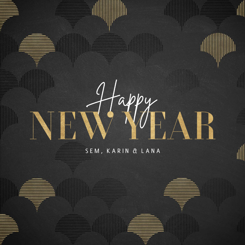 Vintage nieuwjaarskaart met goudlook patroon Happy New Year - Nieuwjaarskaarten Nieuwjaarskaarten - Vintage nieuwjaarskaart met goudlook patroon Happy New Year