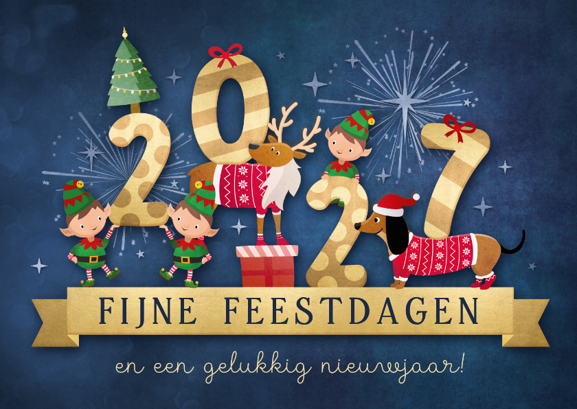 Vrolijke nieuwjaarskaart met lieve diertjes en 2027 - Nieuwjaarskaarten Nieuwjaarskaarten - Vrolijke nieuwjaarskaart met lieve diertjes en 2027