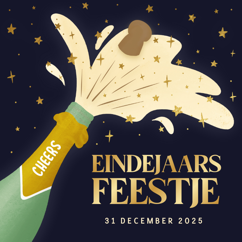 Nieuwjaarskaarten - Vrolijke uitnodiging eindejaarsfeest knallende champagnefles