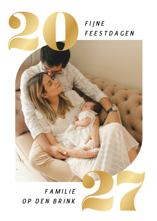 Nieuwjaarskaarten - Witte fotokaart fijne feestdagen met goudlook 2027
