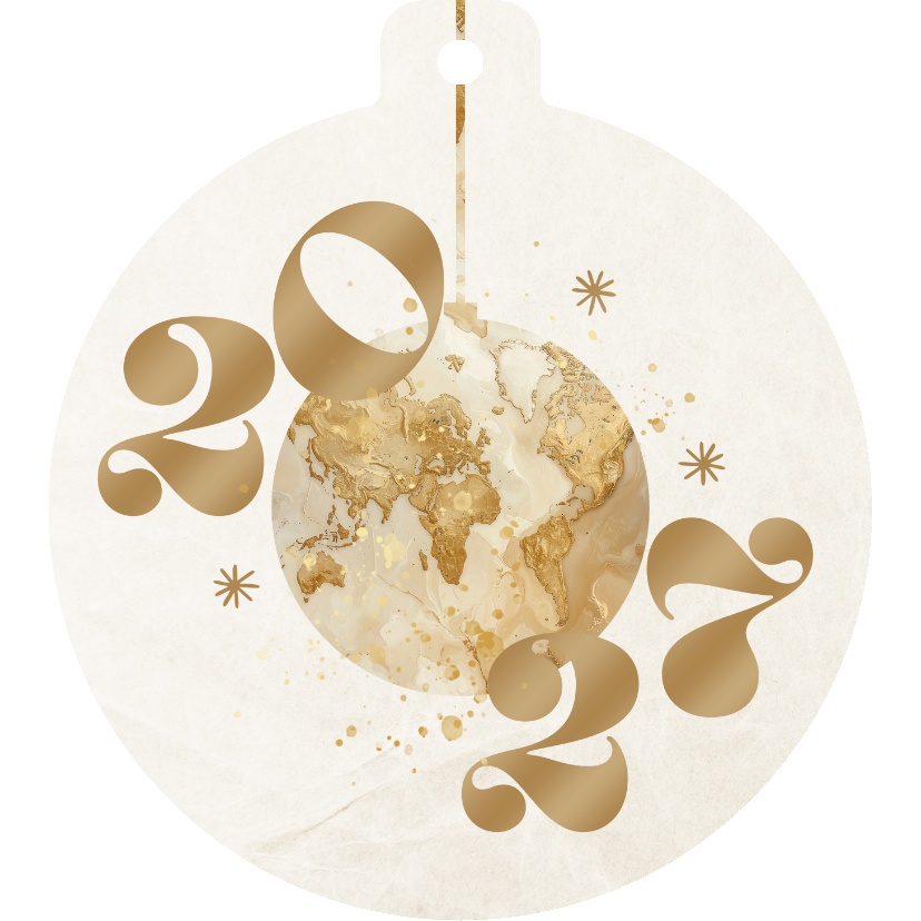 Zakelijke kerstbal nieuwjaarskaart 2027 met wereldkaart - Nieuwjaarskaarten Nieuwjaarskaarten - Zakelijke kerstbal nieuwjaarskaart 2027 met wereldkaart
