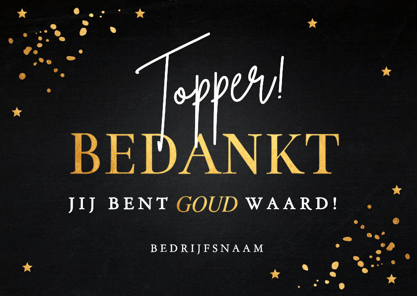 Nieuwjaarskaarten - Zakelijke kerstkaart zwart bedankt medewerkers goudlook