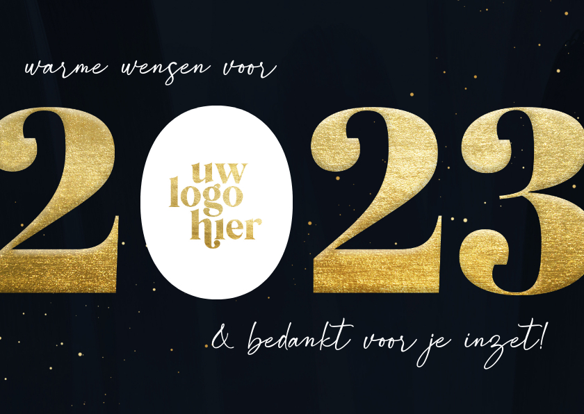 Zakelijke nieuwjaarskaart 2023 goudlook met logo - Nieuwjaarskaarten Nieuwjaarskaarten - Zakelijke nieuwjaarskaart 2023 goudlook met logo
