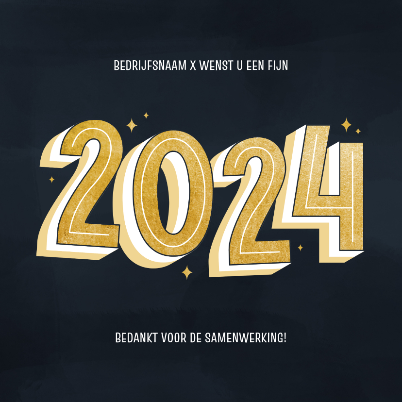 Nieuwjaarskaarten - Zakelijke nieuwjaarskaart 2024 donkerblauw goud