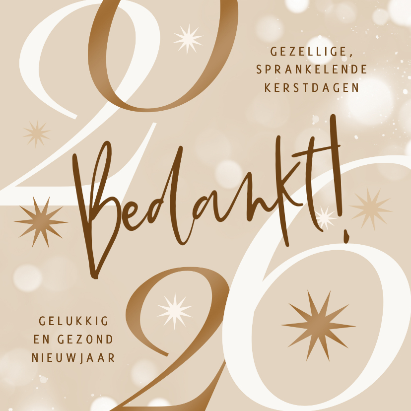 Nieuwjaarskaarten - Zakelijke nieuwjaarskaart 2026 bedankt sterren beige