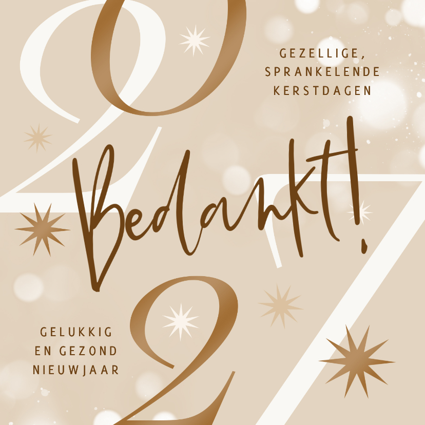 Nieuwjaarskaarten - Zakelijke nieuwjaarskaart 2027 bedankt sterren beige