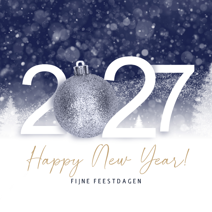 Zakelijke nieuwjaarskaart 2027 blauwe kerstbal - Nieuwjaarskaarten Nieuwjaarskaarten - Zakelijke nieuwjaarskaart 2027 blauwe kerstbal