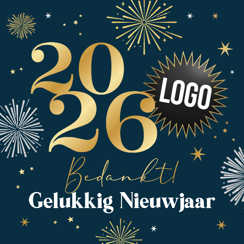 Zakelijke nieuwjaarskaart bedankt vuurwerk sterren logo - Nieuwjaarskaarten Nieuwjaarskaarten - Zakelijke nieuwjaarskaart bedankt vuurwerk sterren logo