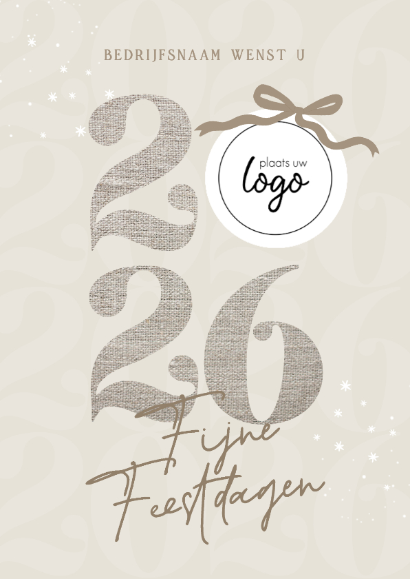 Nieuwjaarskaarten - Zakelijke nieuwjaarskaart beige linnenlook logo en jaartal