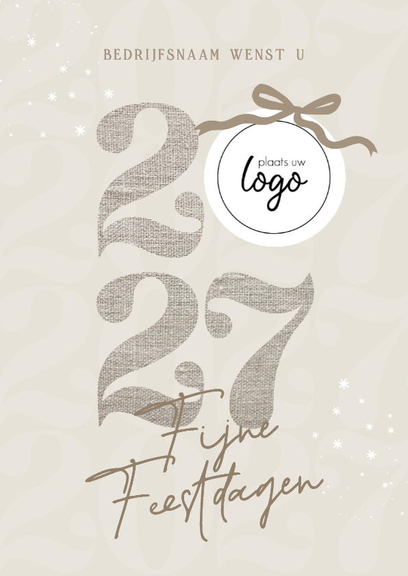 Nieuwjaarskaarten - Zakelijke nieuwjaarskaart beige linnenlook logo en jaartal