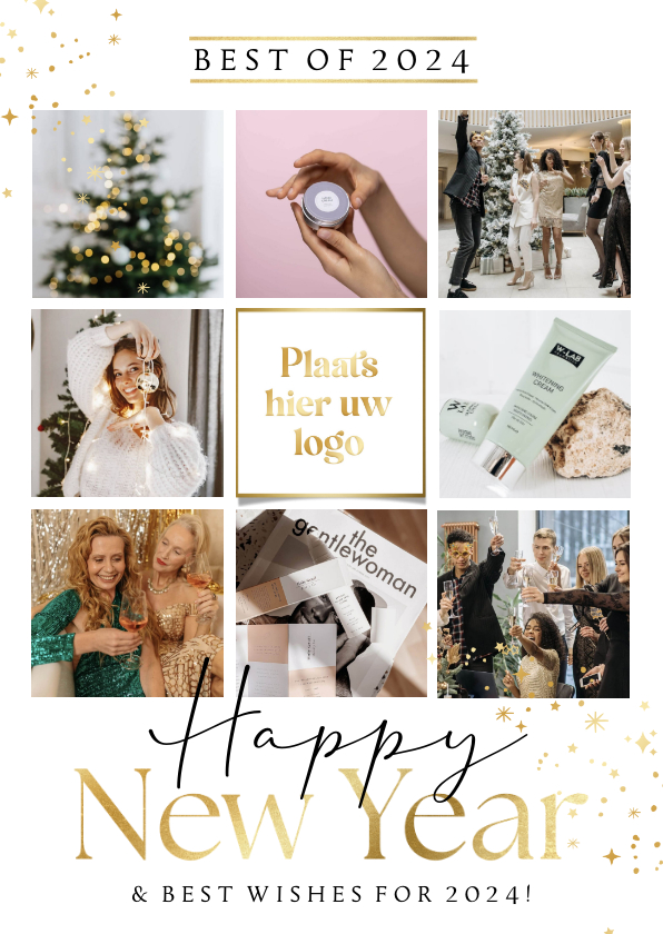 Nieuwjaarskaarten - Zakelijke nieuwjaarskaart collage ‘Best of’ goud sterren