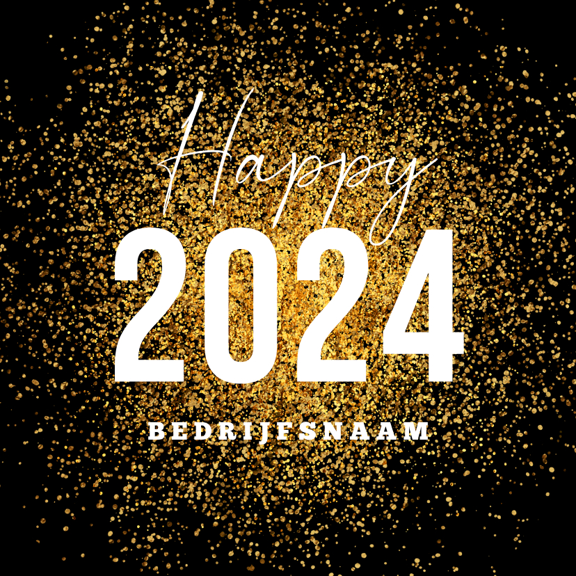 Nieuwjaarskaarten - Zakelijke nieuwjaarskaart goud glitter vuurwerk 2024