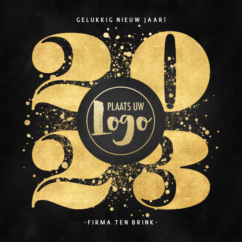 Nieuwjaarskaarten - Zakelijke nieuwjaarskaart gouden 2023, spetters en logo