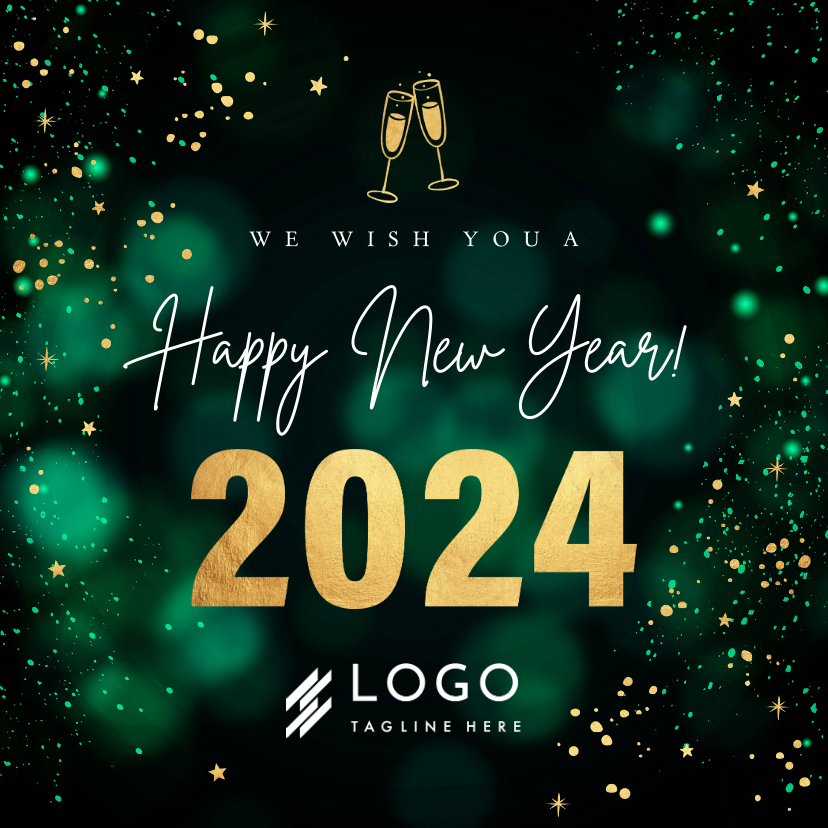 Nieuwjaarskaarten - Zakelijke nieuwjaarskaart groen goudlook 2024 logo