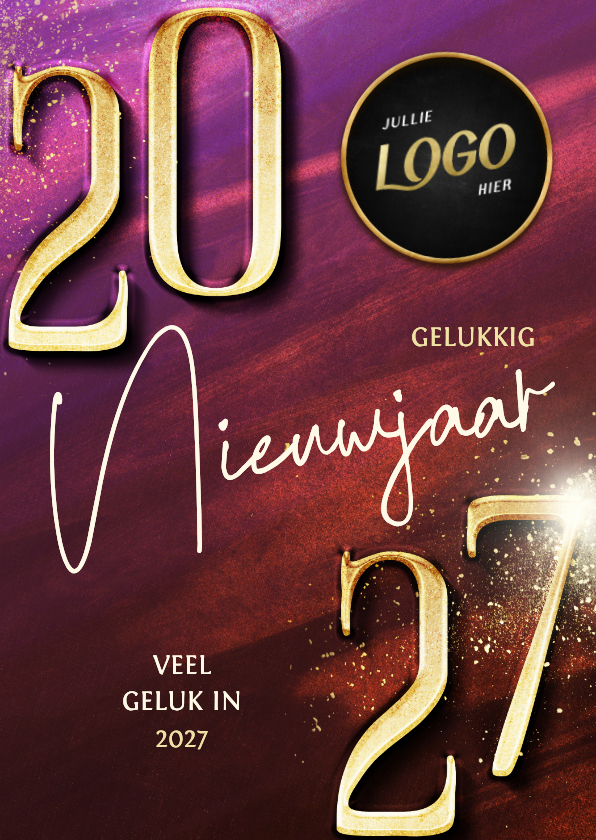 Zakelijke nieuwjaarskaart modern met gouden 2027 en logo - Nieuwjaarskaarten Nieuwjaarskaarten - Zakelijke nieuwjaarskaart modern met gouden 2027 en logo
