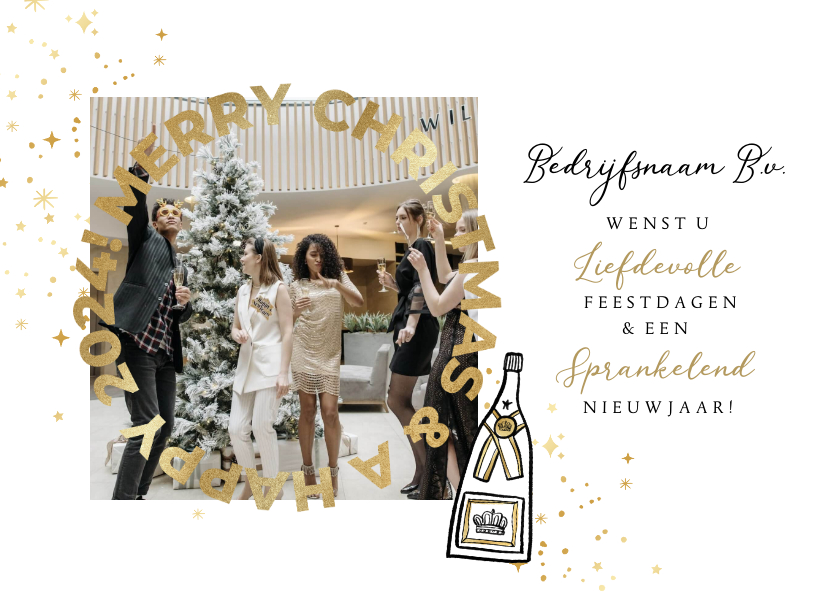 Nieuwjaarskaarten - Zakelijke nieuwjaarskaart stijlvol foto goud ster champagne