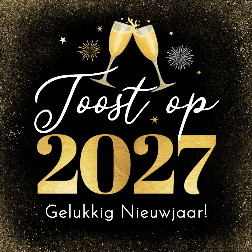 Zakelijke nieuwjaarskaart toost 2027 vuurwerk borrel sterren - Nieuwjaarskaarten Nieuwjaarskaarten - Zakelijke nieuwjaarskaart toost 2027 vuurwerk borrel sterren