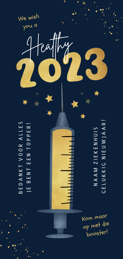 Nieuwjaarskaarten - Zakelijke nieuwjaarskaart zorg vaccin corona 2023 goud