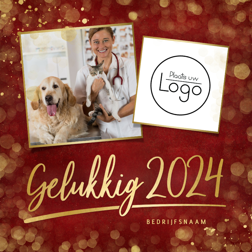 Zakelijke rode nieuwjaarskaart met eigen foto en logo - Nieuwjaarskaarten Nieuwjaarskaarten - Zakelijke rode nieuwjaarskaart met eigen foto en logo