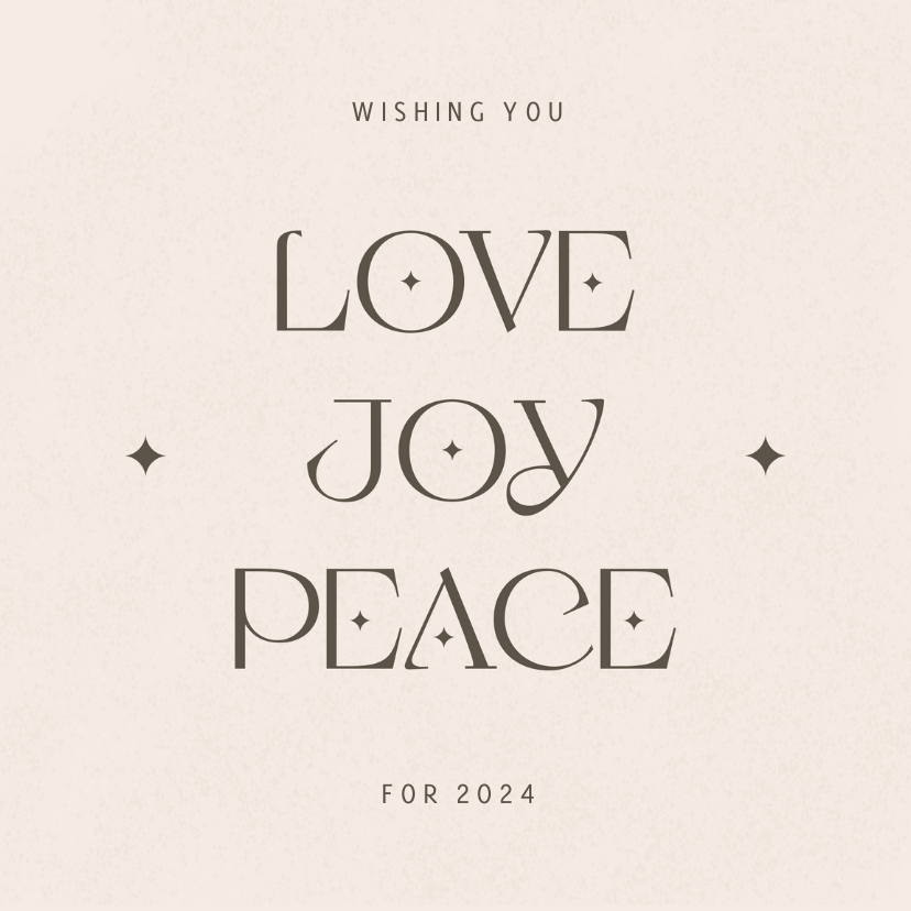 Zandkleurige nieuwjaarskaart love joy peace - Nieuwjaarskaarten Nieuwjaarskaarten - Zandkleurige nieuwjaarskaart love joy peace