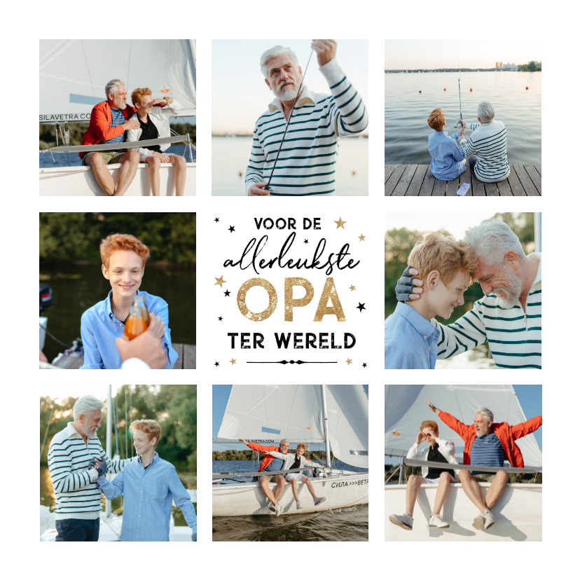 Opa en Oma kaarten - Fotokaart allerleukste opa van de wereld sterren goud