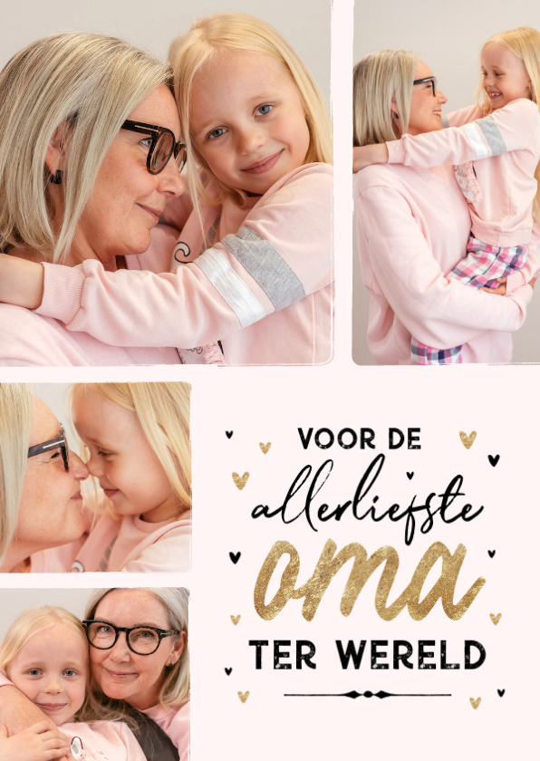 Opa en Oma kaarten - Oma kaart liefste oma ter wereld hartjes goud fotocollage