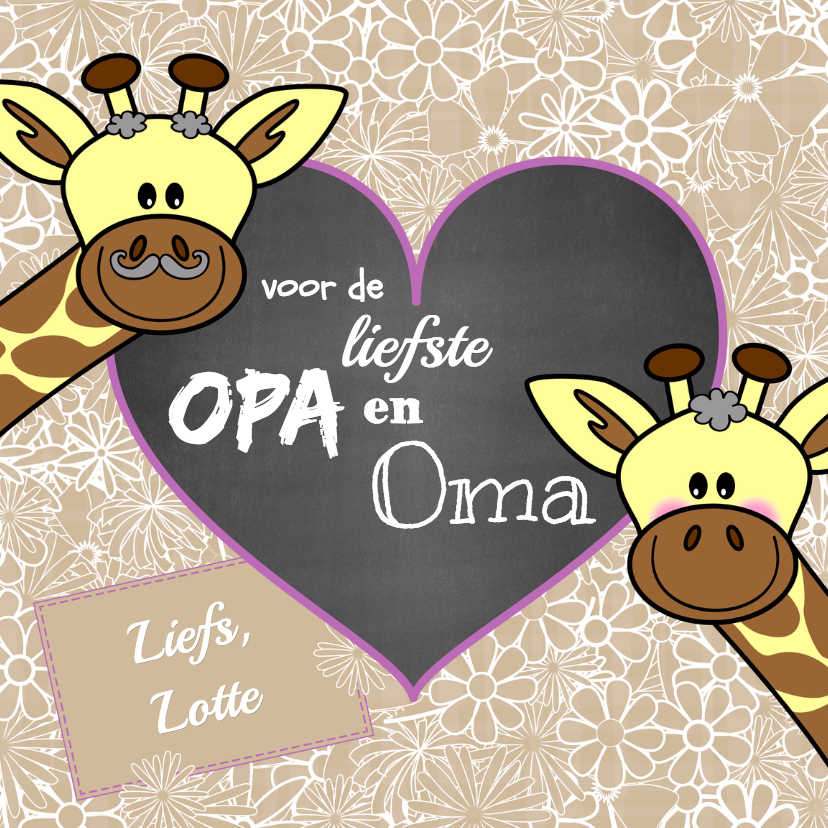 Opa en Oma giraffe bloemen - Opa & Omadag kaarten Opa & Omadag kaarten - Opa en Oma giraffe bloemen