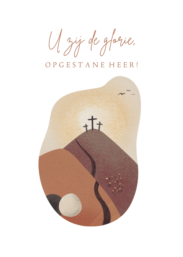 Paaskaarten - Christelijke paaskaart met bergen en kruis