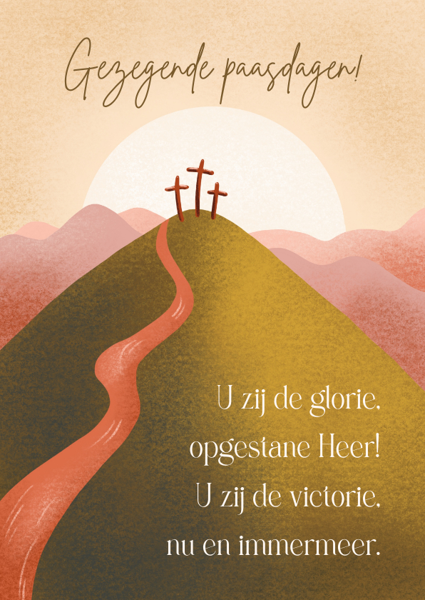 Paaskaarten - Christelijke paaskaart met kruizen op berg