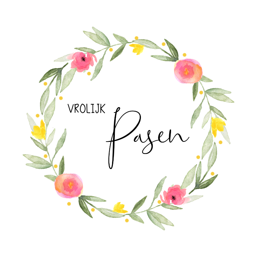 Paaskaart bloemenkrans - Paaskaarten Paaskaarten - Paaskaart bloemenkrans
