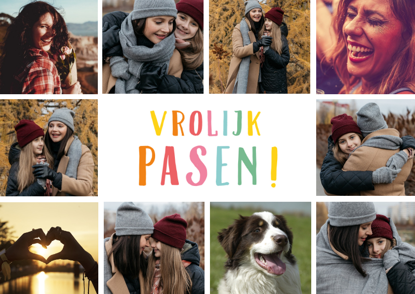 Paaskaart fotocollage met 10 foto's en vrolijk pasen - Paaskaarten Paaskaarten - Paaskaart fotocollage met 10 foto's en vrolijk pasen