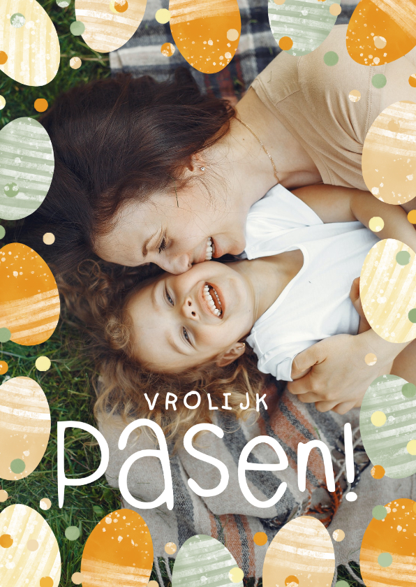 Paaskaarten - Paaskaart grote foto met paaseitjes