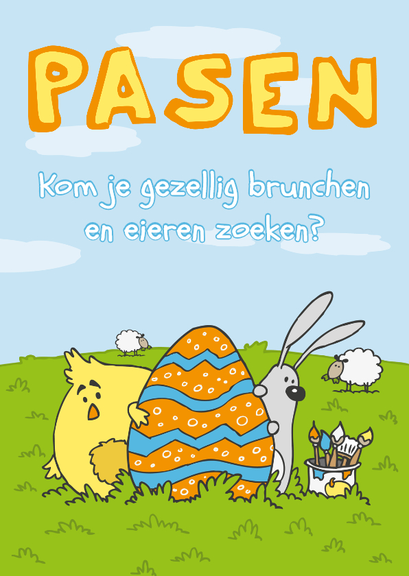 Paaskaarten - Paaskaart Kuiken Ei Konijn