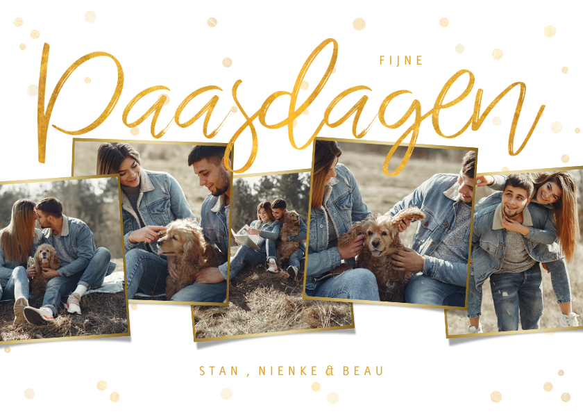 Paaskaarten - Paaskaart met gouden confetti en fotocollage