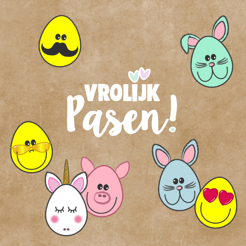 Paaskaarten - Paaskaart met vrolijke paaseitjes