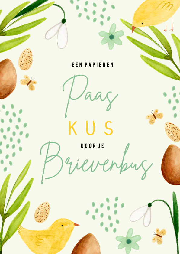Paaskaarten - Paaskaart papieren paaskus door de brievenbus kuikens ei