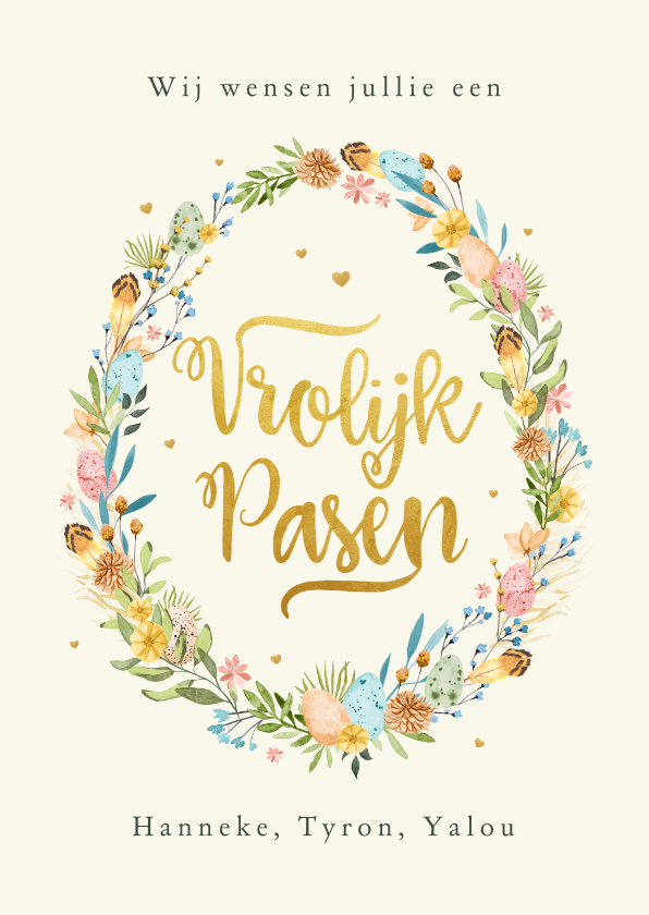 Paaskaarten - Paaskaart stijlvol vrolijk pasen bloemen ei eieren