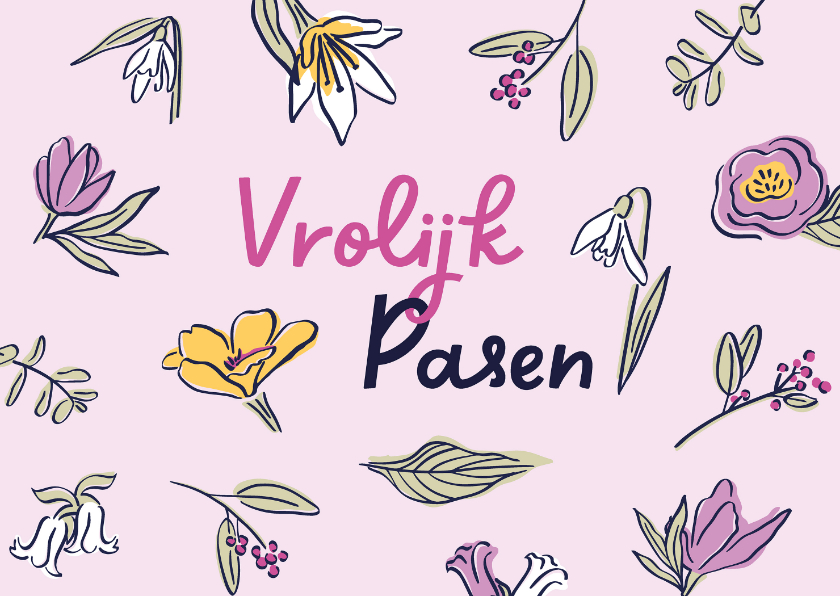 Paaskaarten - Paaskaart voorjaarsbloemen