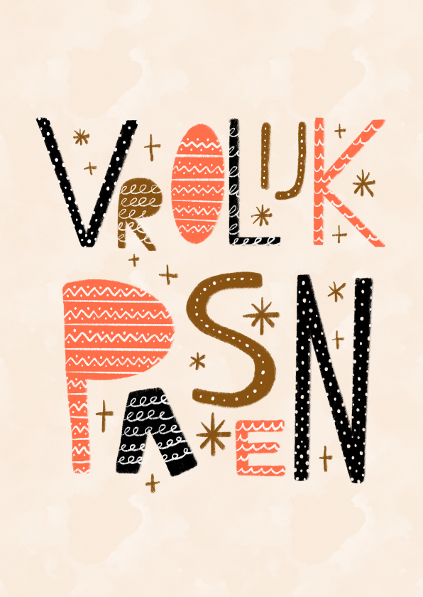 Paaskaarten - Paaskaart Vrolijk Pasen met versierde letters