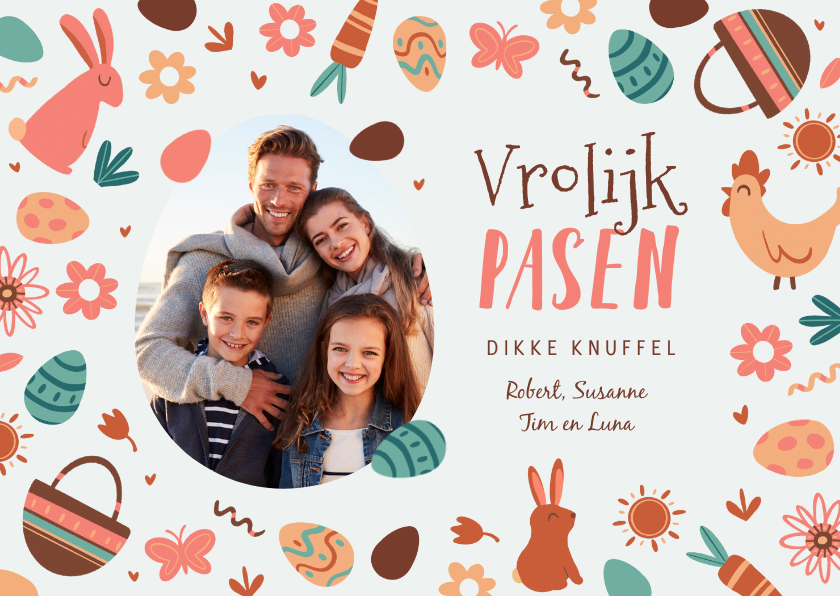 Paaskaarten - Paaskaart vrolijk pasen paashaas kip eieren lente foto