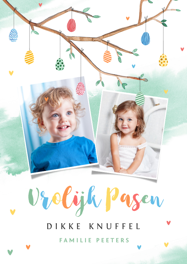 Paaskaart vrolijk pasen paastak met beschilderde eieren foto - Paaskaarten Paaskaarten - Paaskaart vrolijk pasen paastak met beschilderde eieren foto