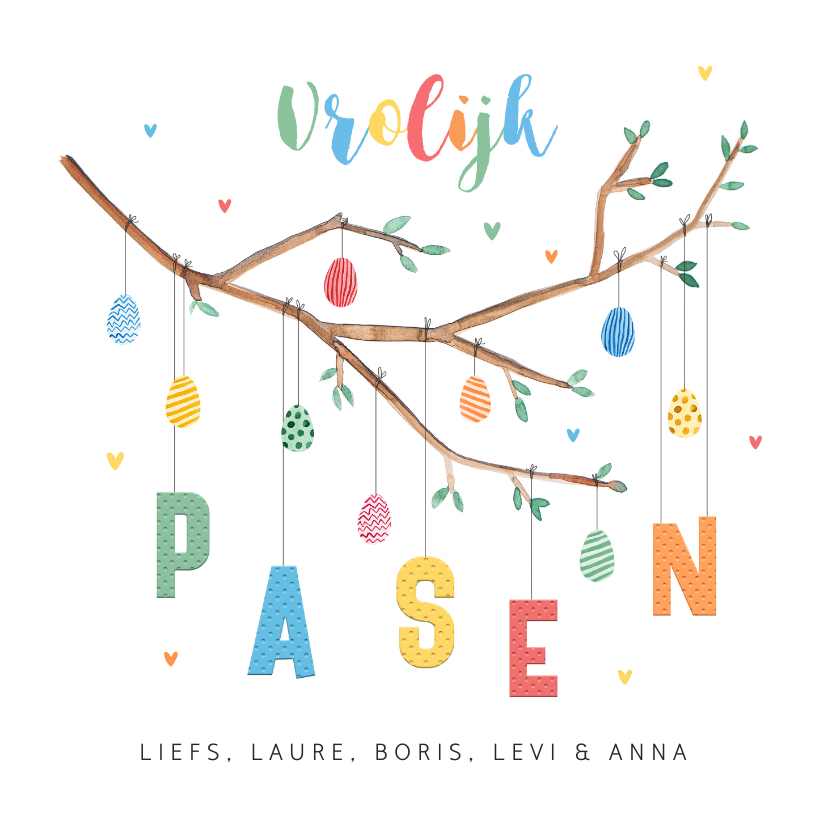 Paaskaart vrolijk pasen paastak met beschilderde eieren - Paaskaarten Paaskaarten - Paaskaart vrolijk pasen paastak met beschilderde eieren